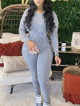 Pretti Gray Ribbed Jumpsuit